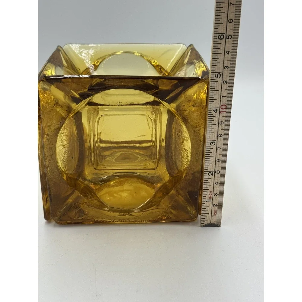 Art Glass Ashtray Amber Vase Planter Candle Holder Sculpture 5